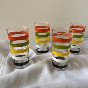 Vintage Anchor Hocking / Fiesta / Glass / Tumblers / Highball / Stripe / Set of